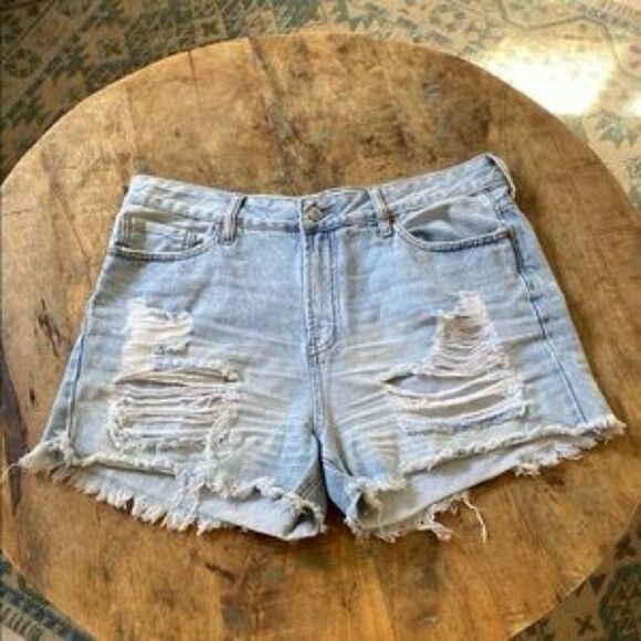 Blue Jean Cut-Off Shorts with Frayed Hem and Distressing - Picture 1 of 4